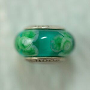 Retired Turquoise Green Flowers for You Murano Glass Bead Charm - 790649